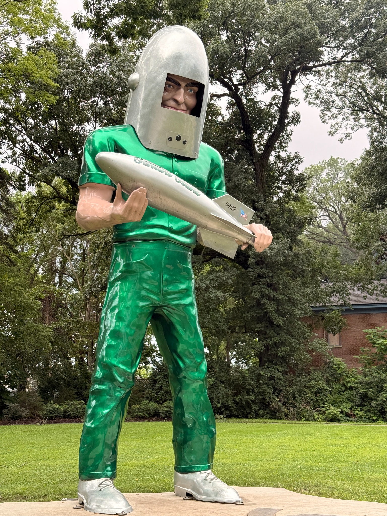 The Gemini Giant and his silver rocket