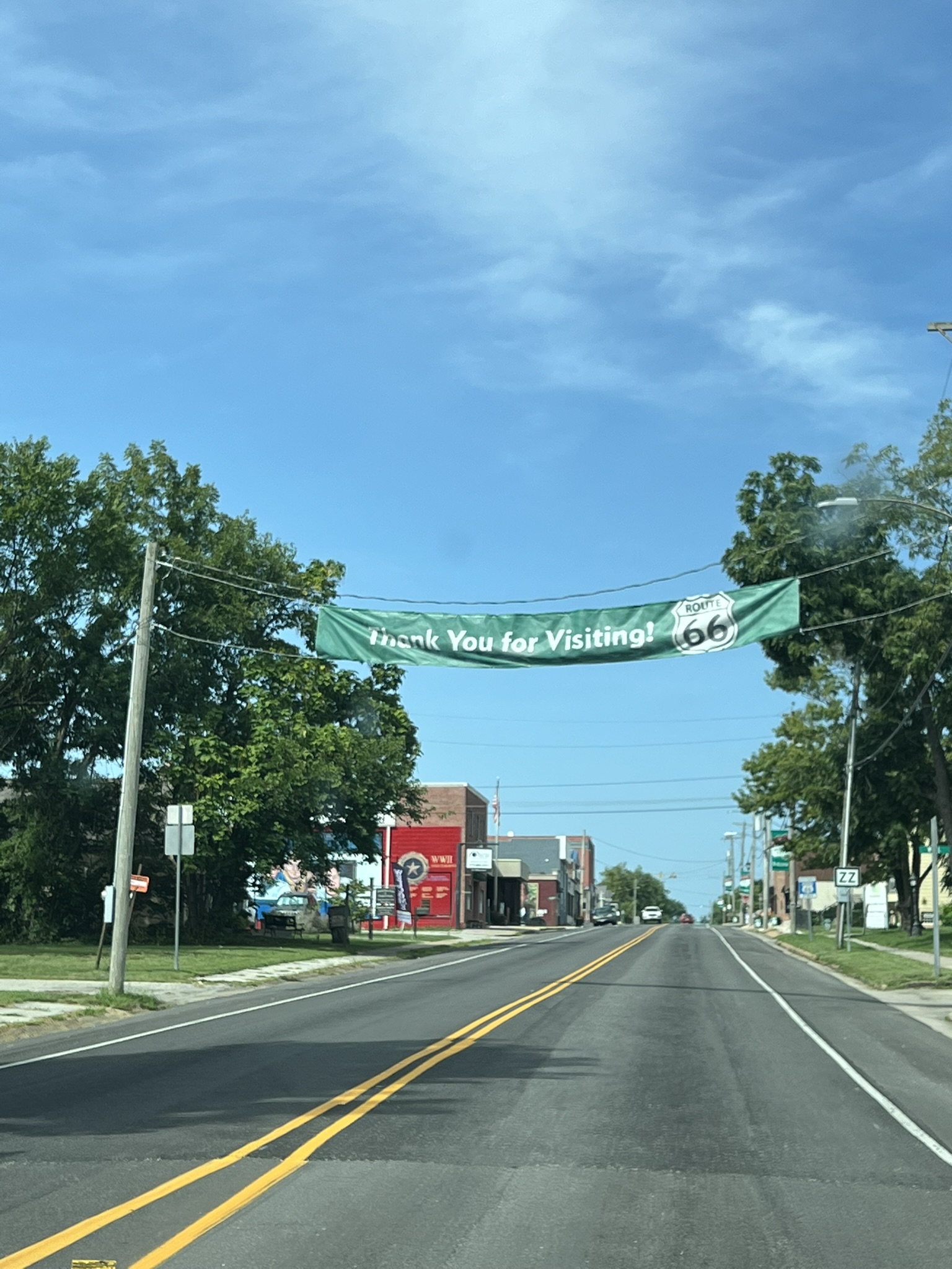 A Route 66 farewell banner in Cuba, Missouri