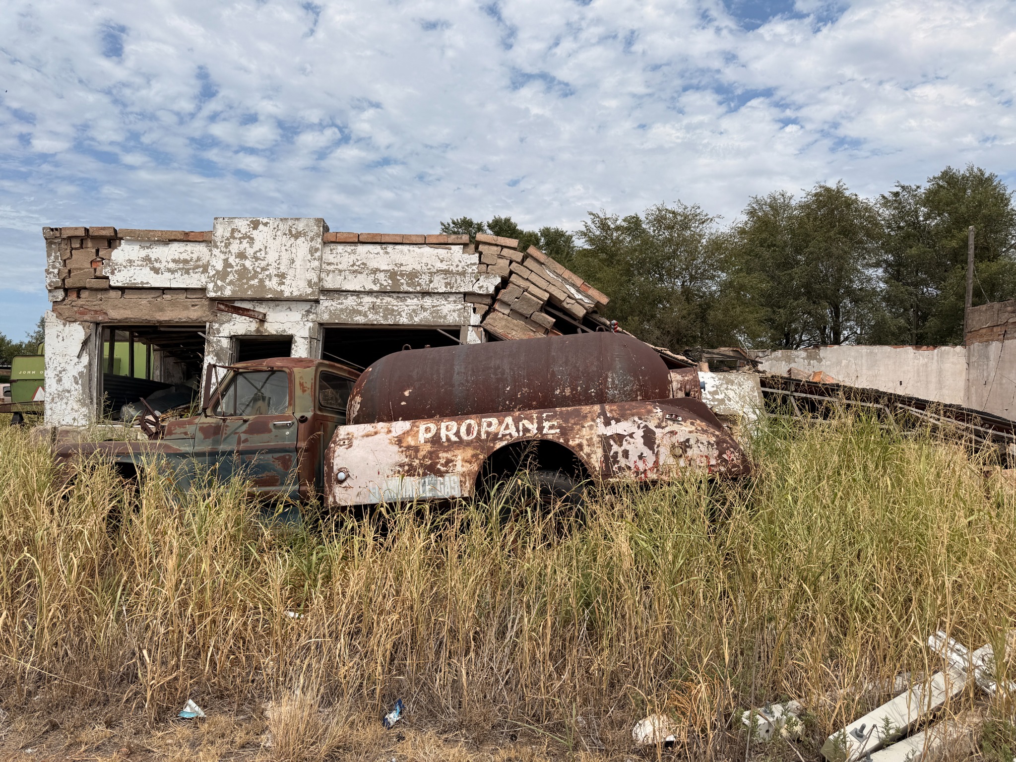 The remains of an old Route 66 gas station and propane truck.