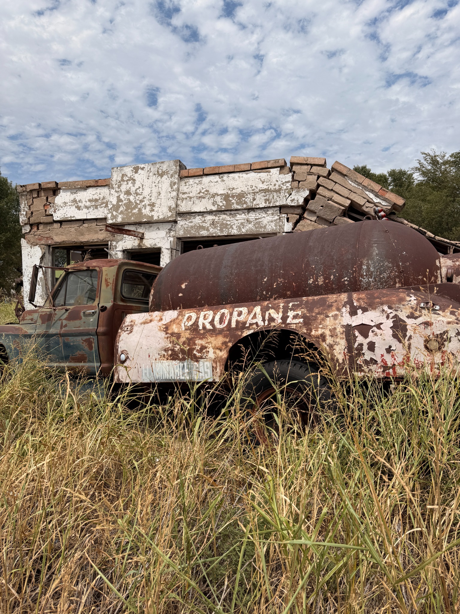 A close-up of the propane truck at the old station remains.