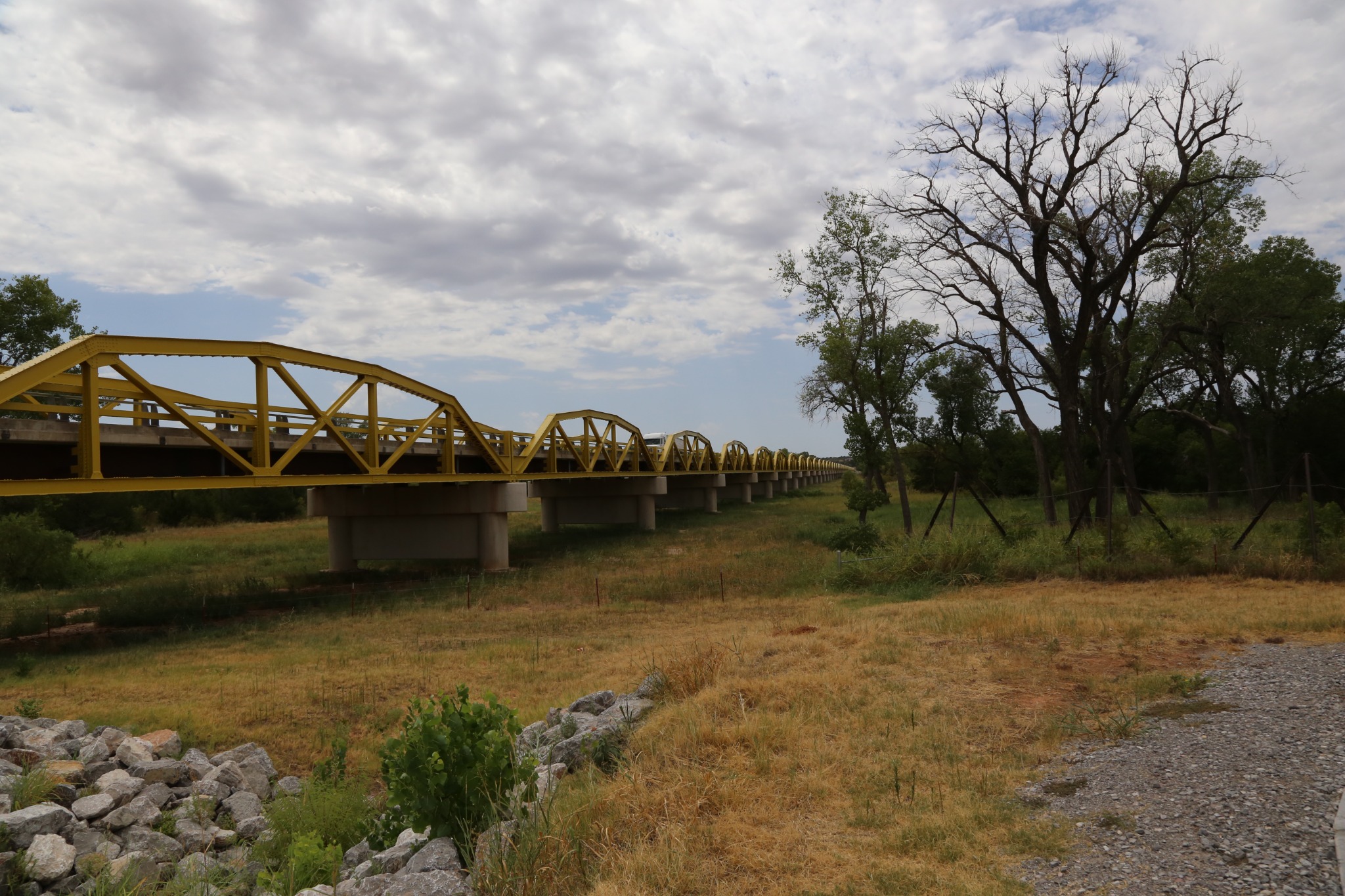 The Bridgeport Pony Bridge stretching into the distance.