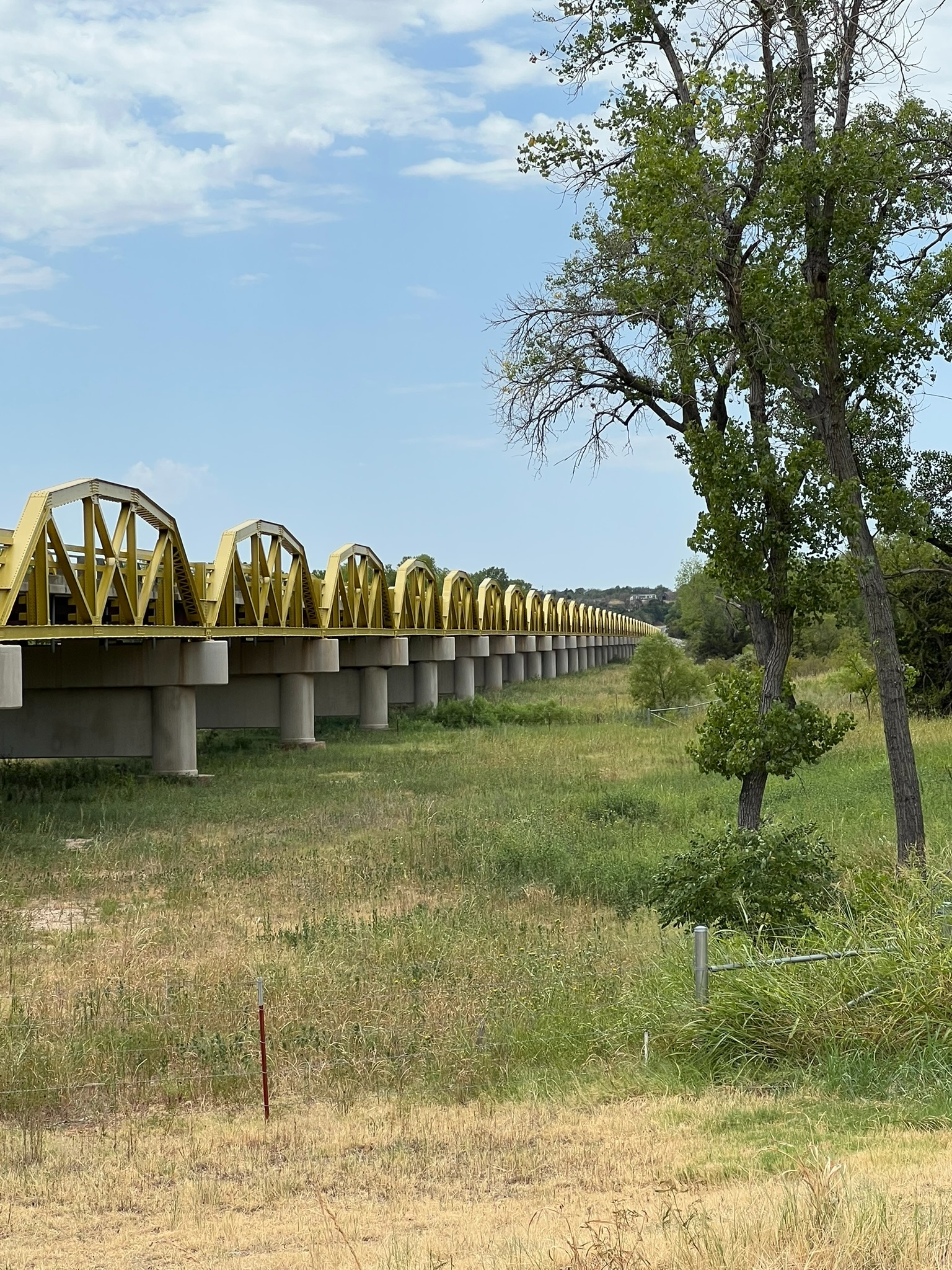 A long view of the nearly mile-long Bridgeport Pony Bridge.
