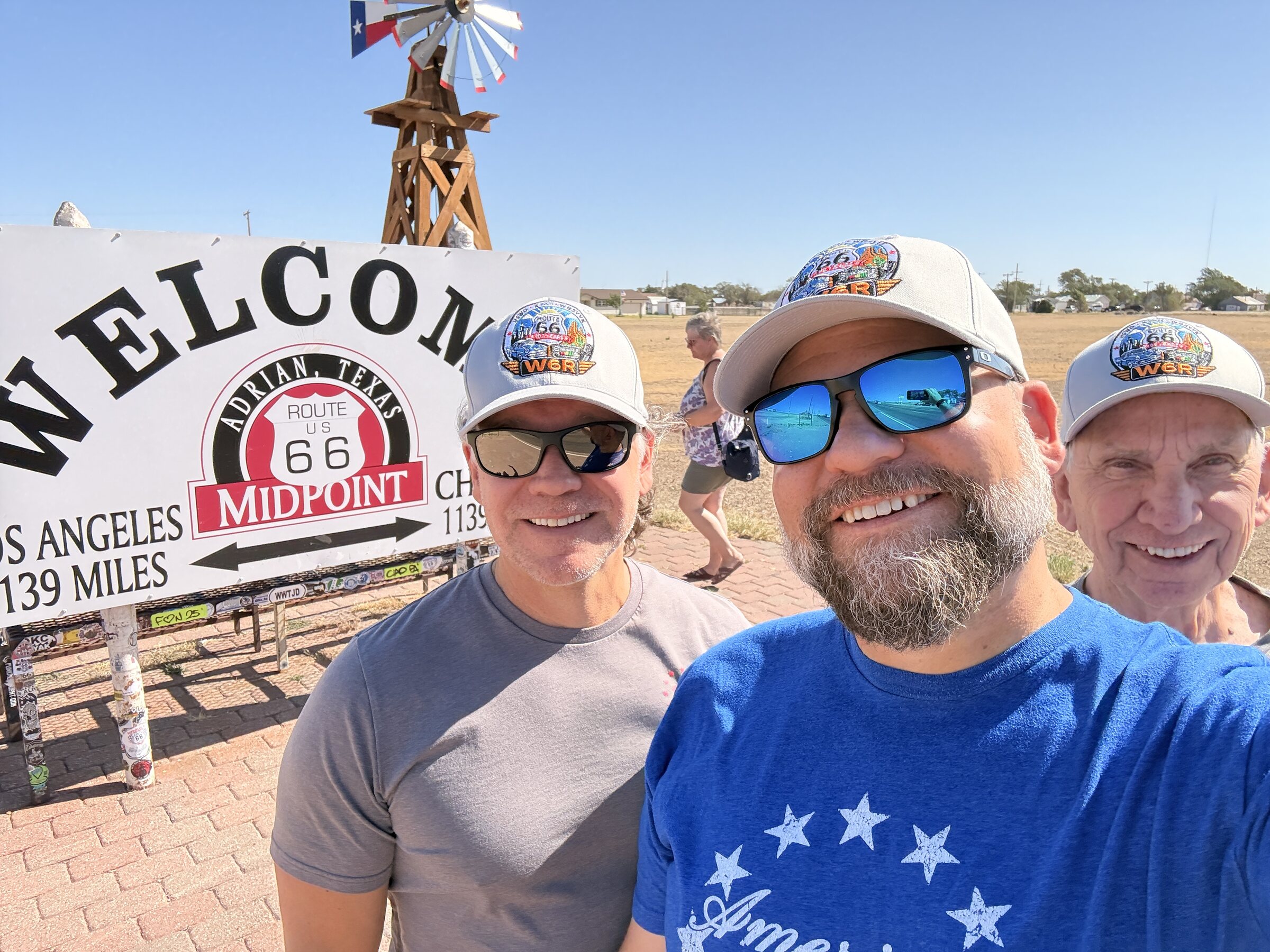 The three of us together at the midpoint of Route 66.