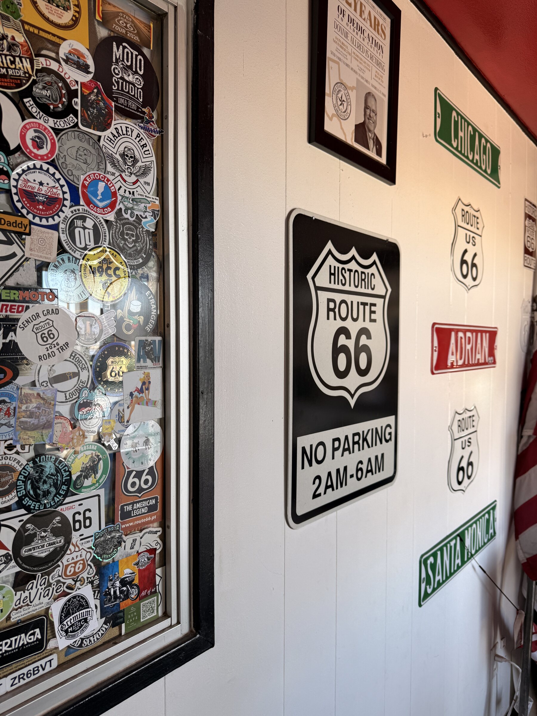 Route 66 memorabilia inside the Midpoint gift shop.