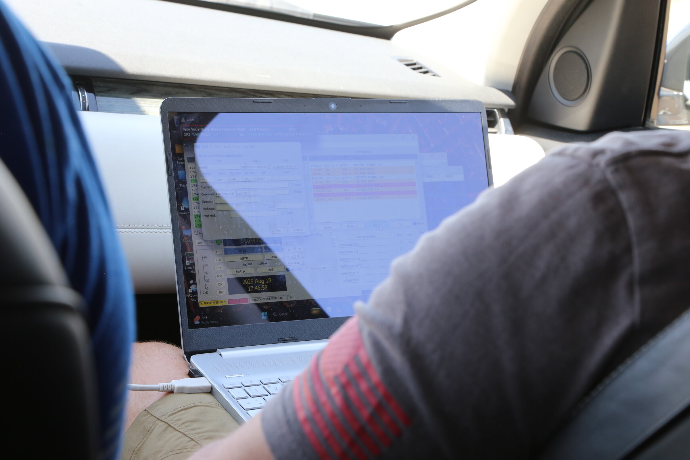 Managing FT8 contacts from the front seat.