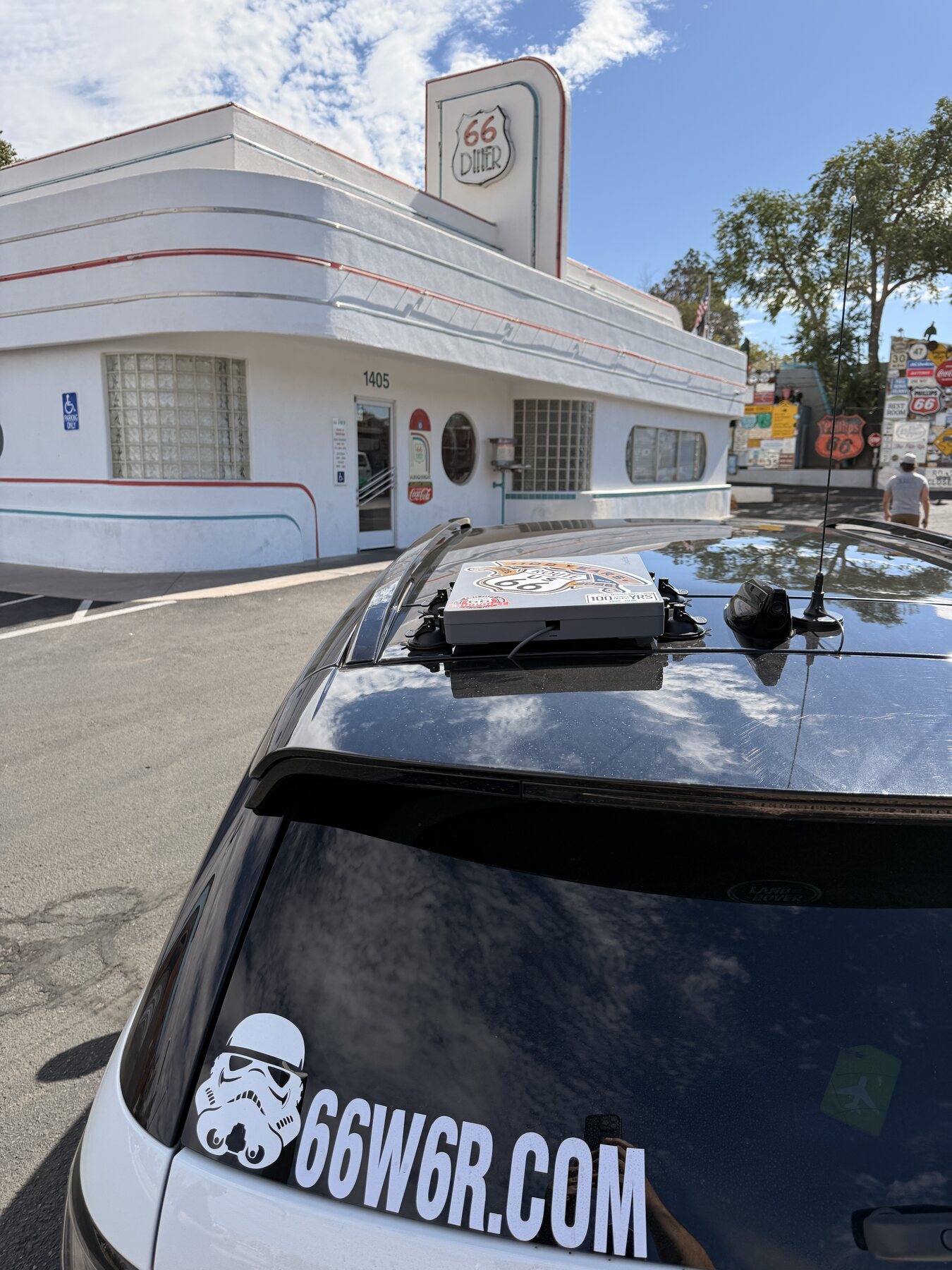 The expedition vehicle outside Albuquerque’s classic 66 Diner.
