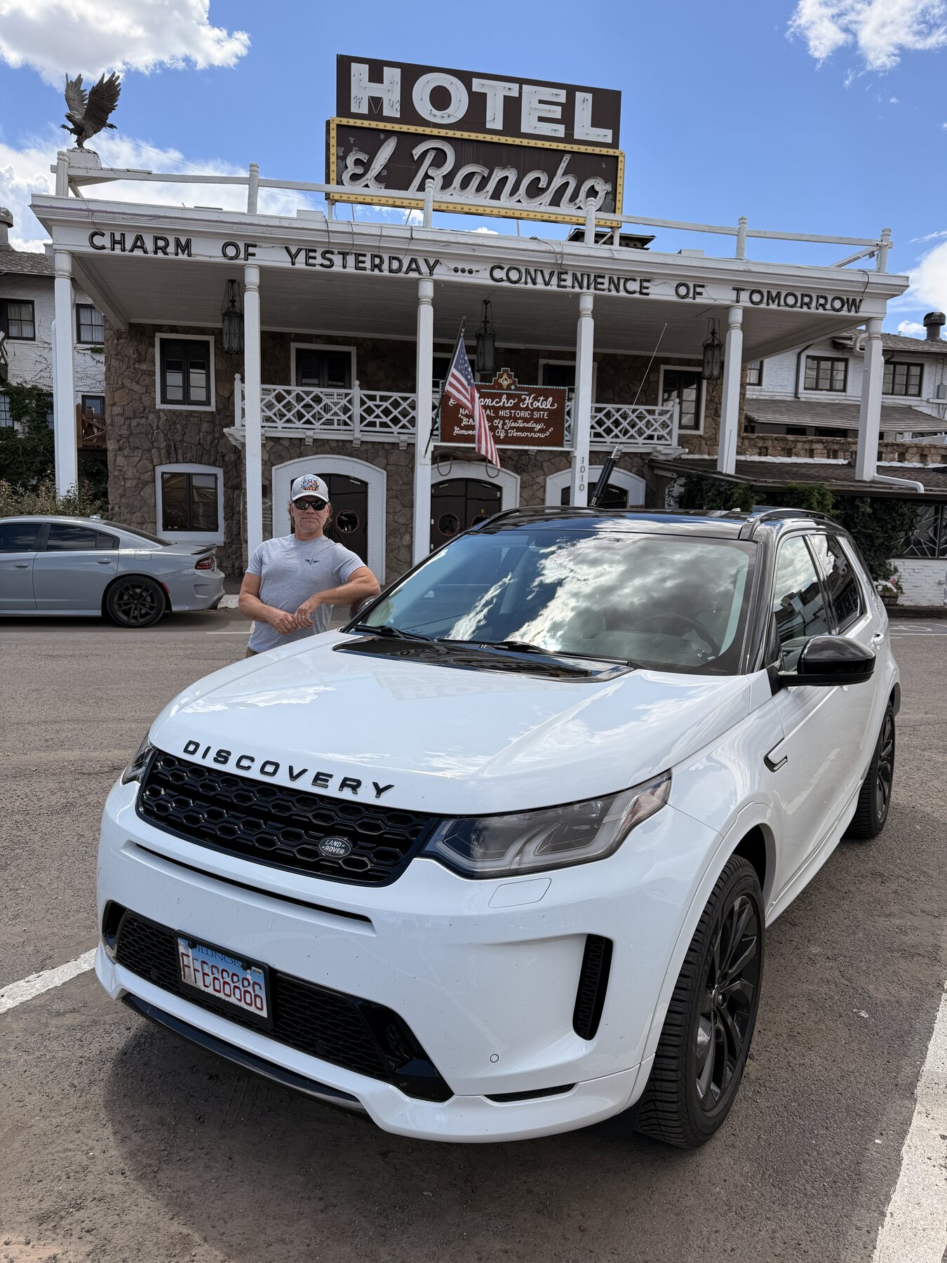 The expedition vehicle at historic Hotel El Rancho in Gallup.