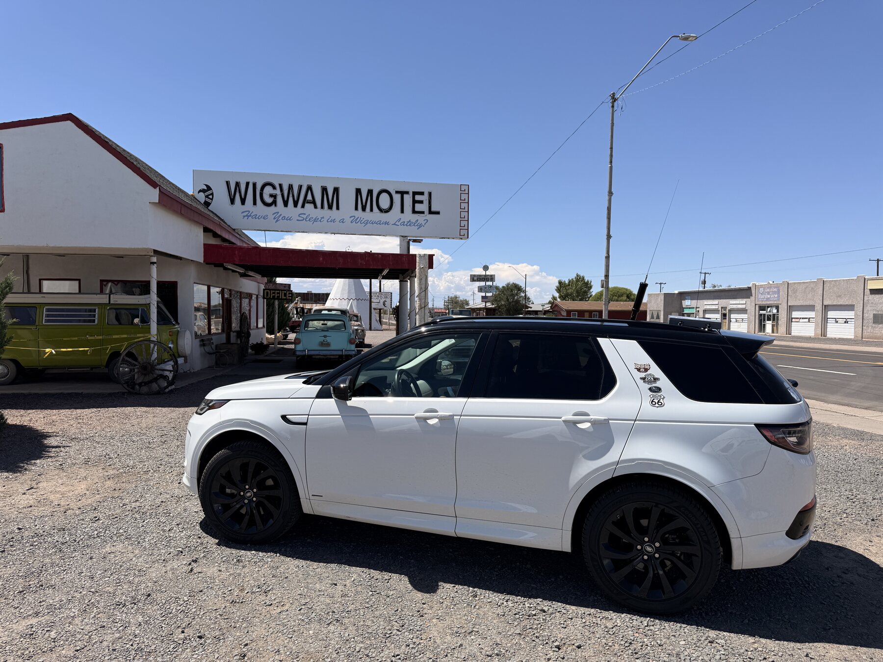 Arriving at the Wigwam Motel in Holbrook, Arizona.