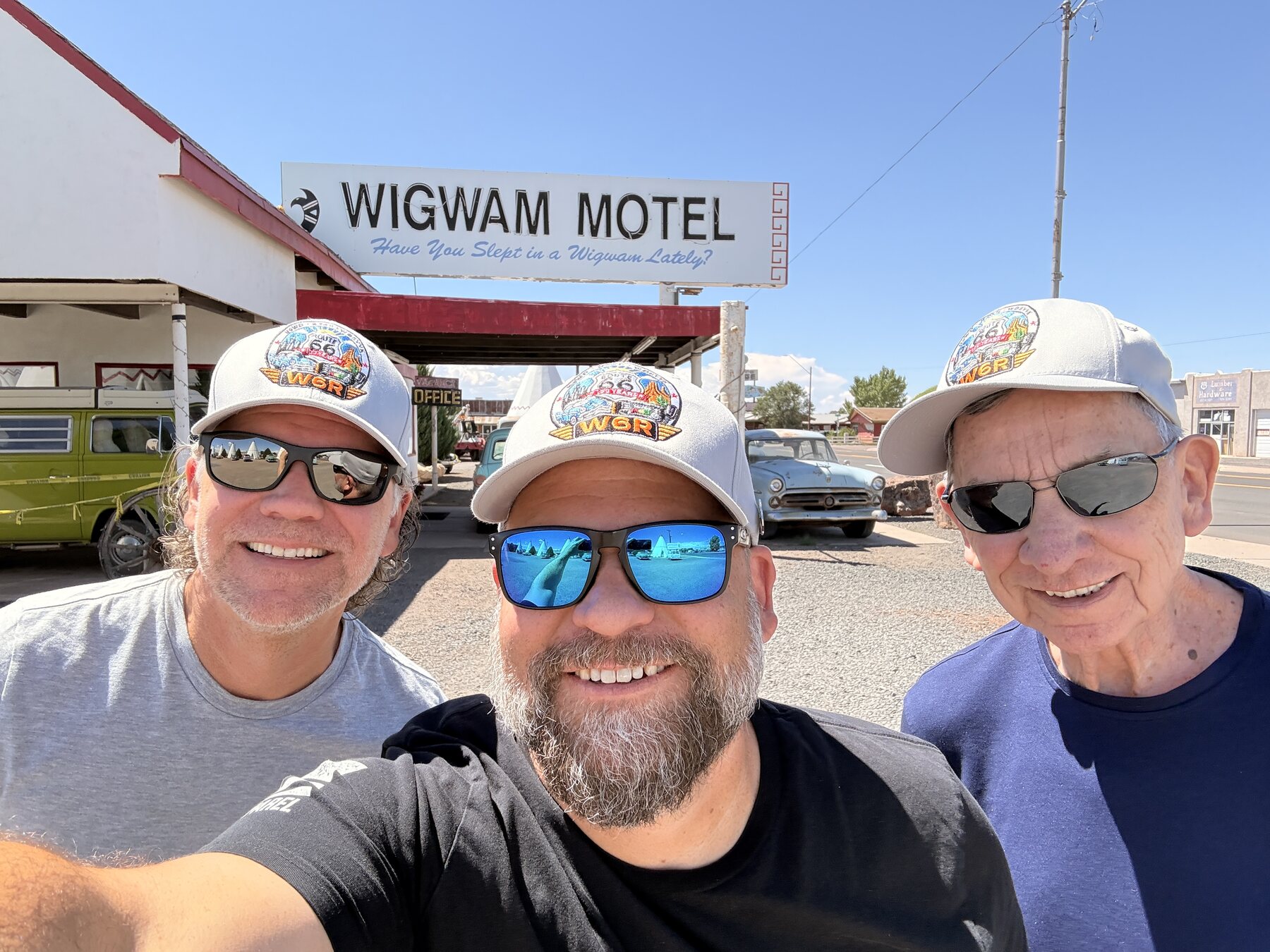 The three of us together at the Wigwam Motel.