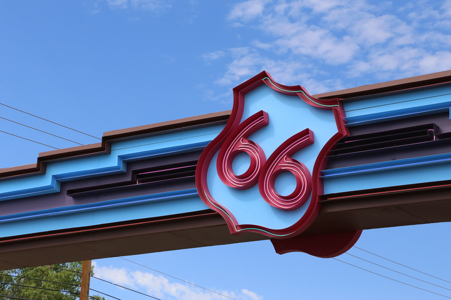 A close-up of the Route 66 shield above Central Avenue.