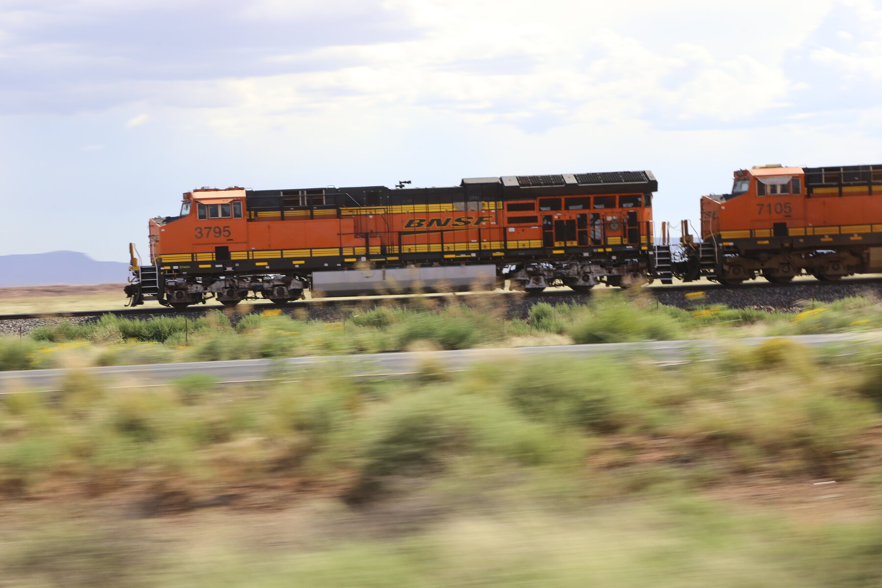 One of the long freight trains traveling across northern Arizona.