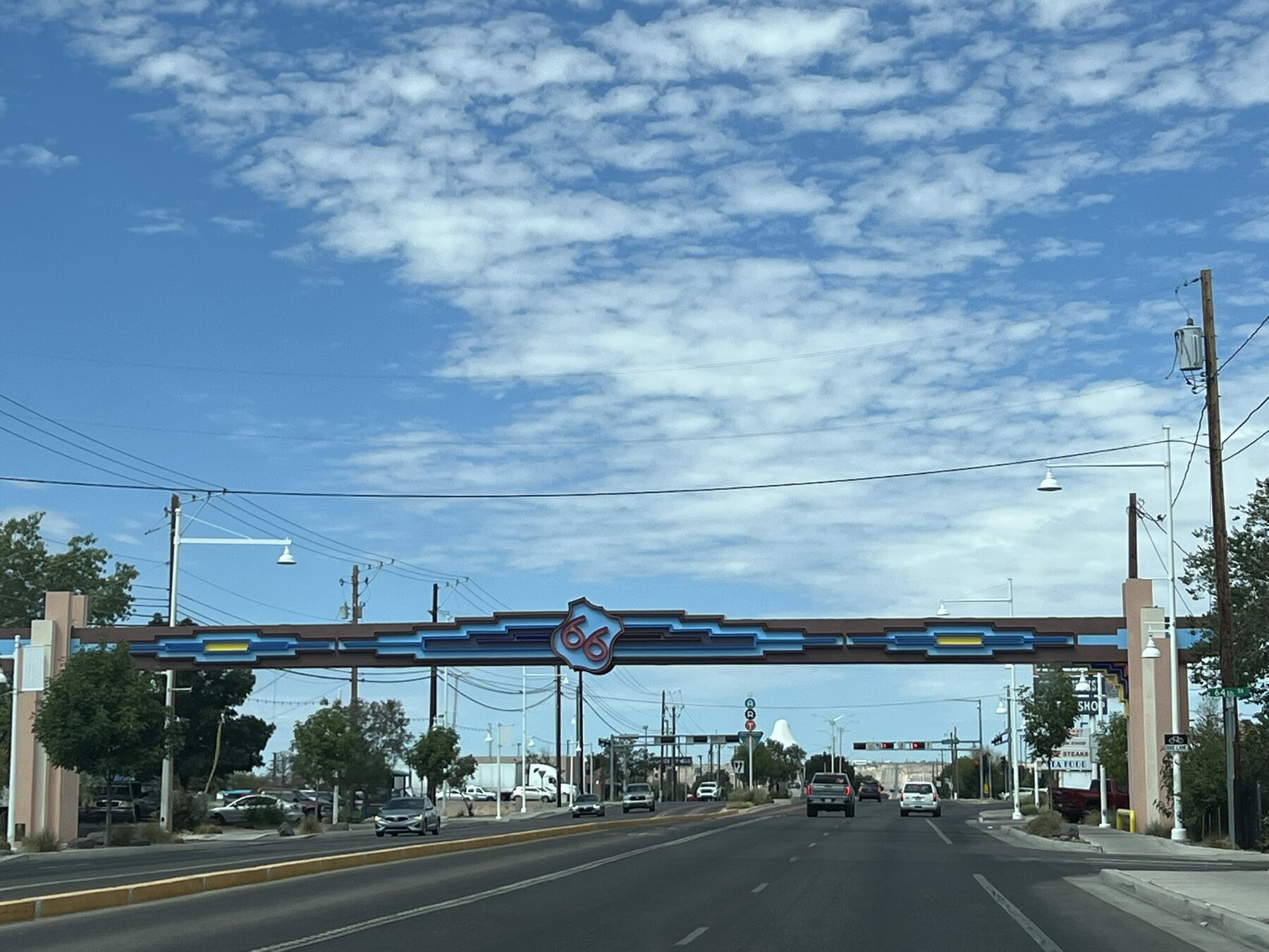 A Route 66 arch spanning Central Avenue in Albuquerque.