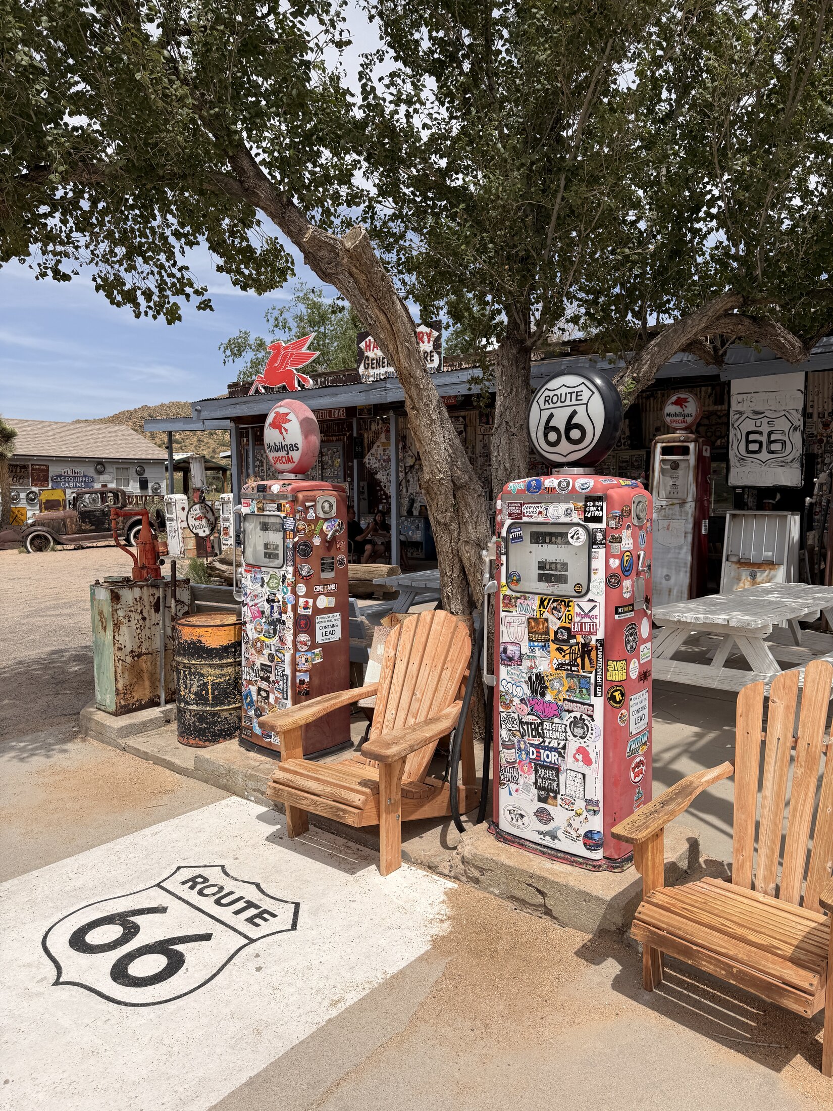 A souvenir-covered roadside shop in Seligman.