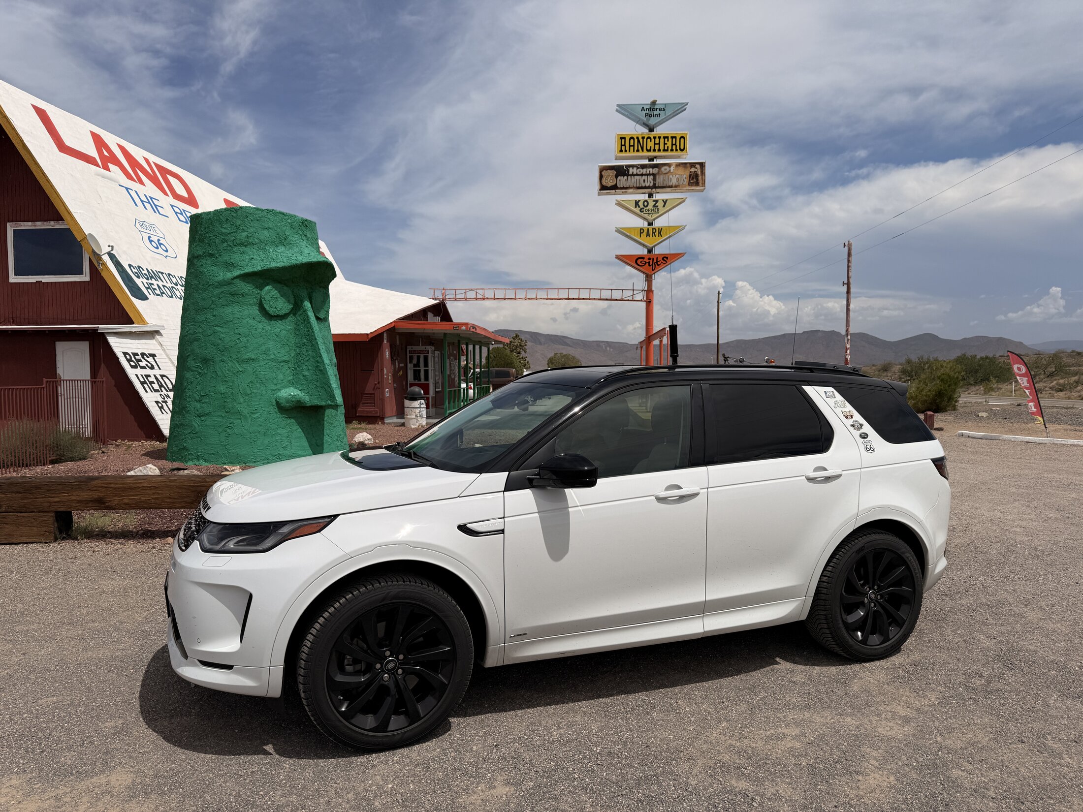 The expedition vehicle at another isolated roadside stop west of Hackberry.