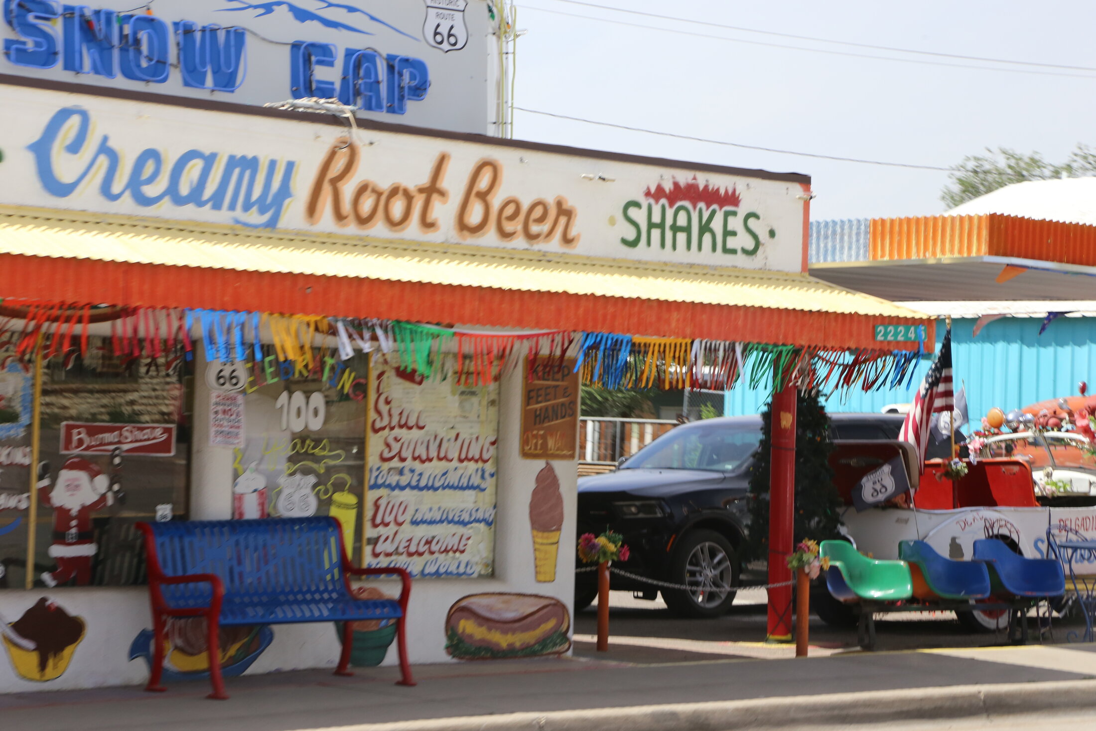 The colorful Snow Cap Drive-In along Route 66 in Seligman.