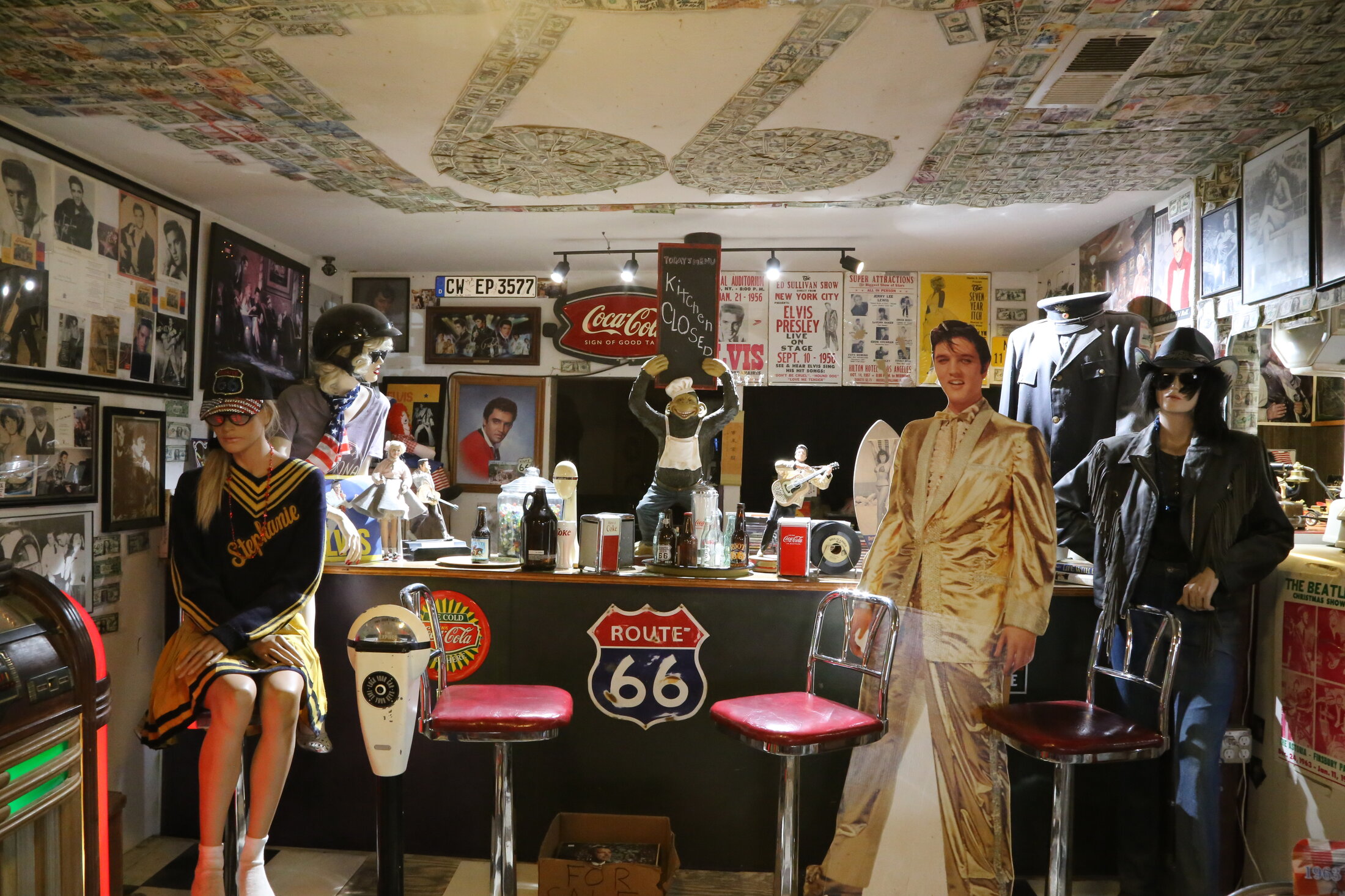 A nostalgic diner display inside the Hackberry General Store.