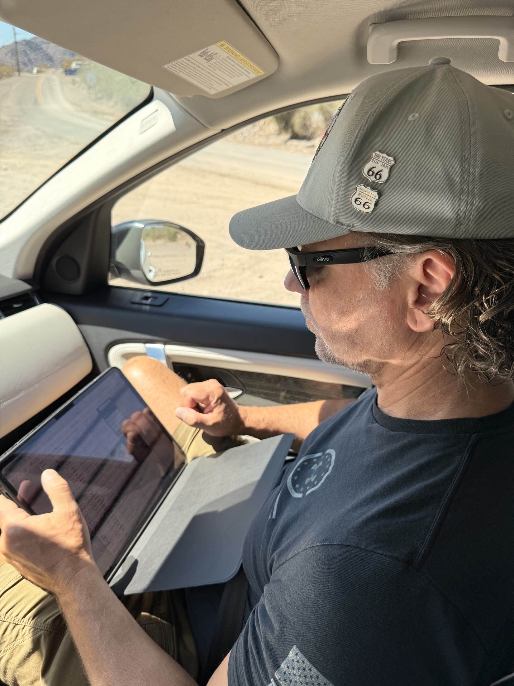 Working 20 meters from the front passenger seat near Oatman.