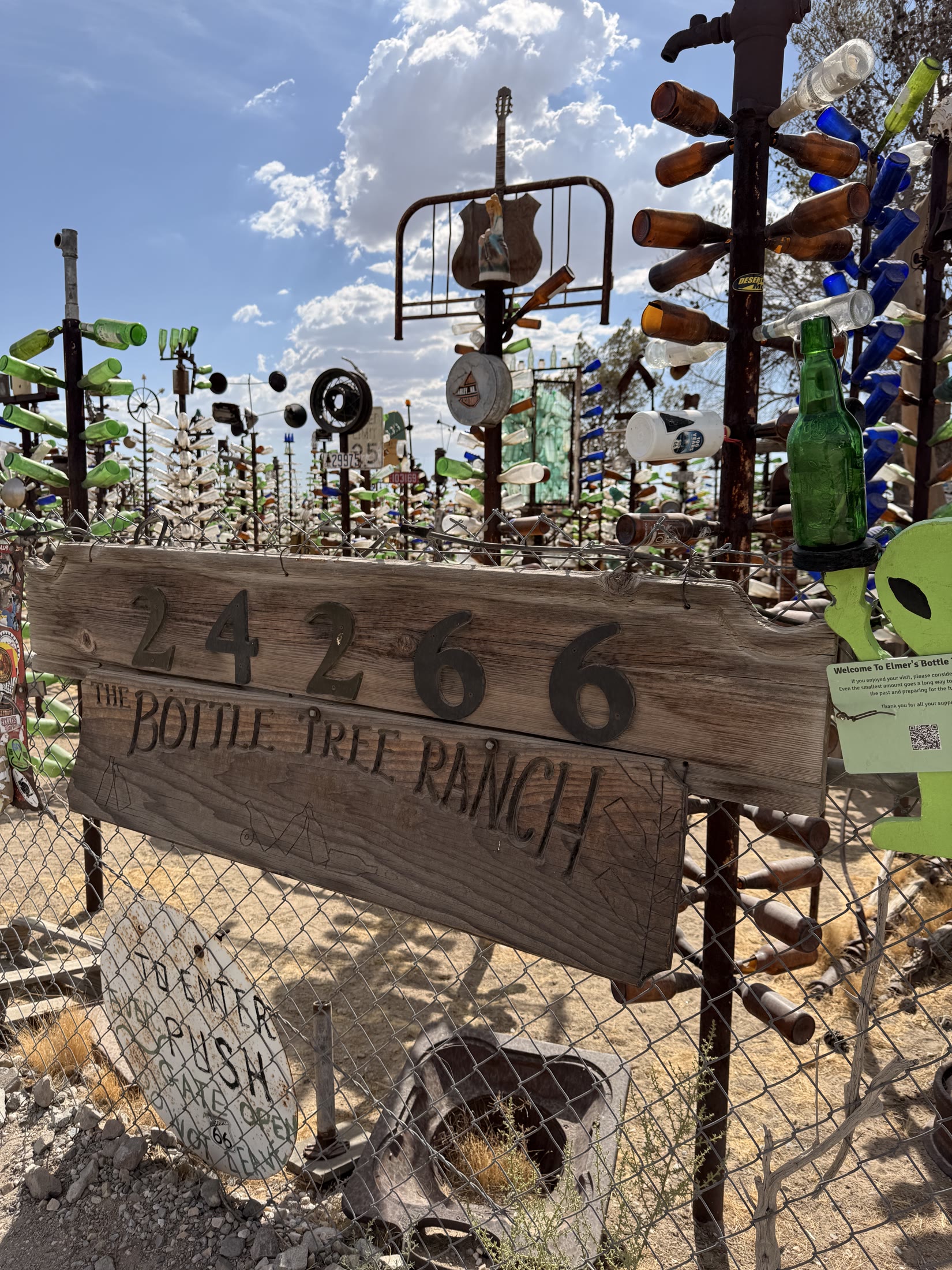 The entrance to Elmer’s Bottle Tree Ranch.