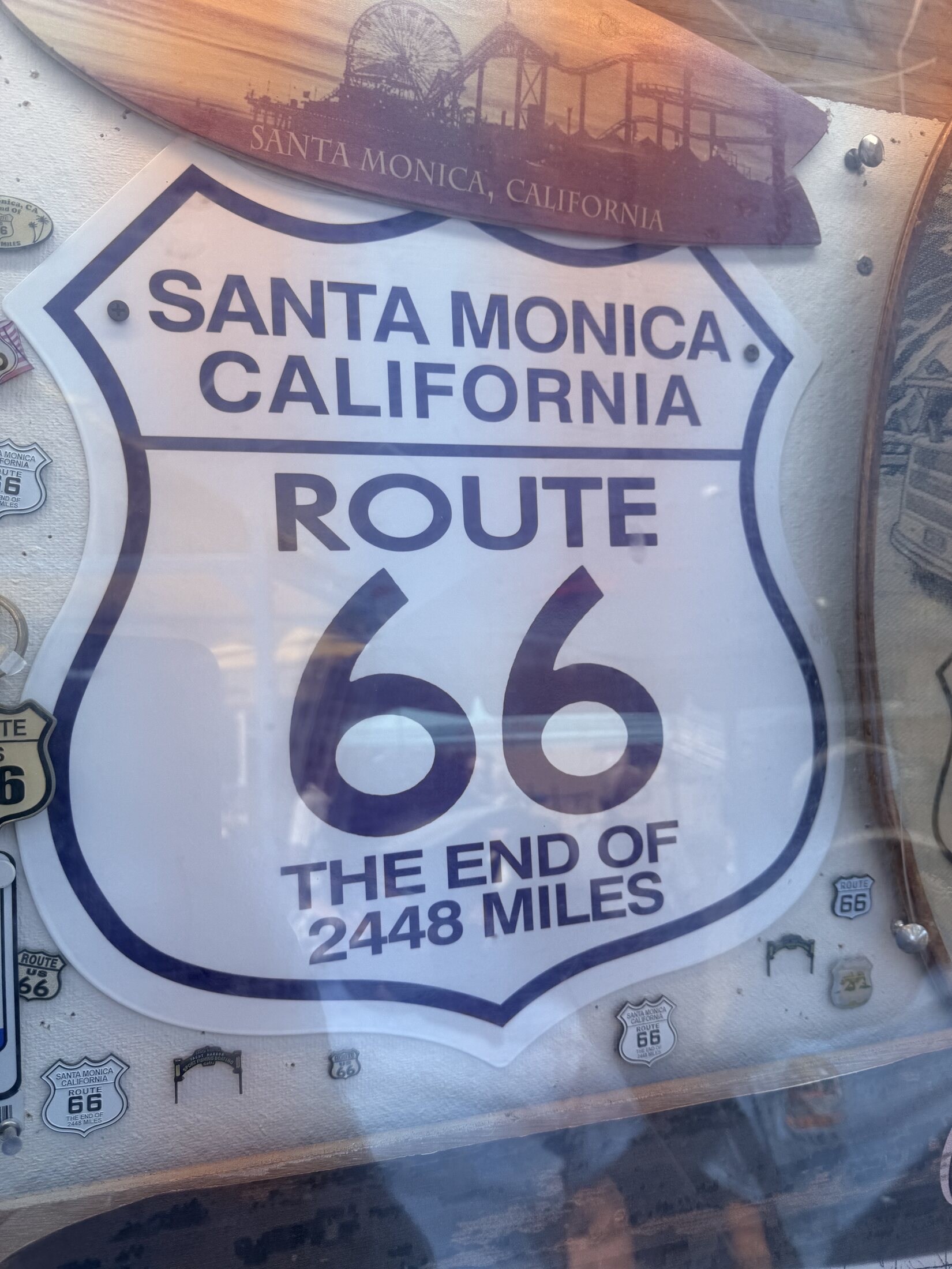 A Santa Monica Route 66 shield commemorating all 2,448 miles.