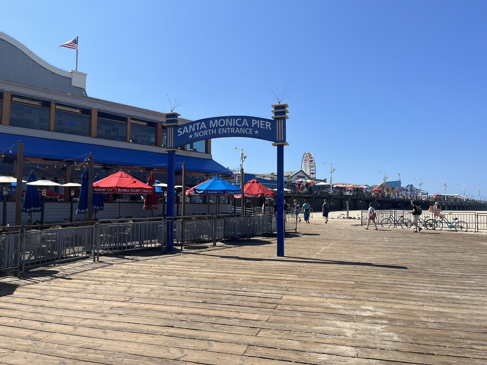 Arriving at the entrance to the historic Santa Monica Pier.